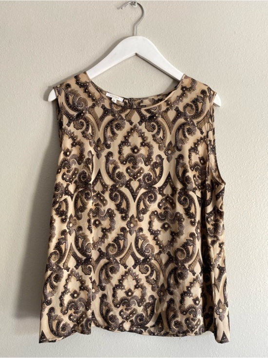 Escada Tops - Vintage ESCADA Baroque Print Tank Top Neutral Brown Sz 44 (US 14) 100% Silk Y2K